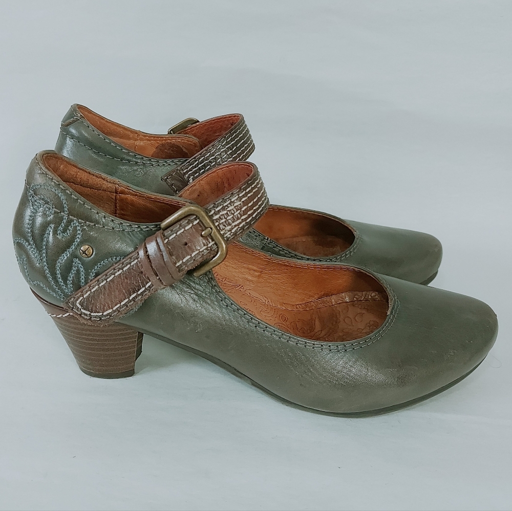 Pikolinos Preppy Quirky Comfort Mary Jane Gandia Pumps 37 EU Olive Green Floral - Picture 3 of 10